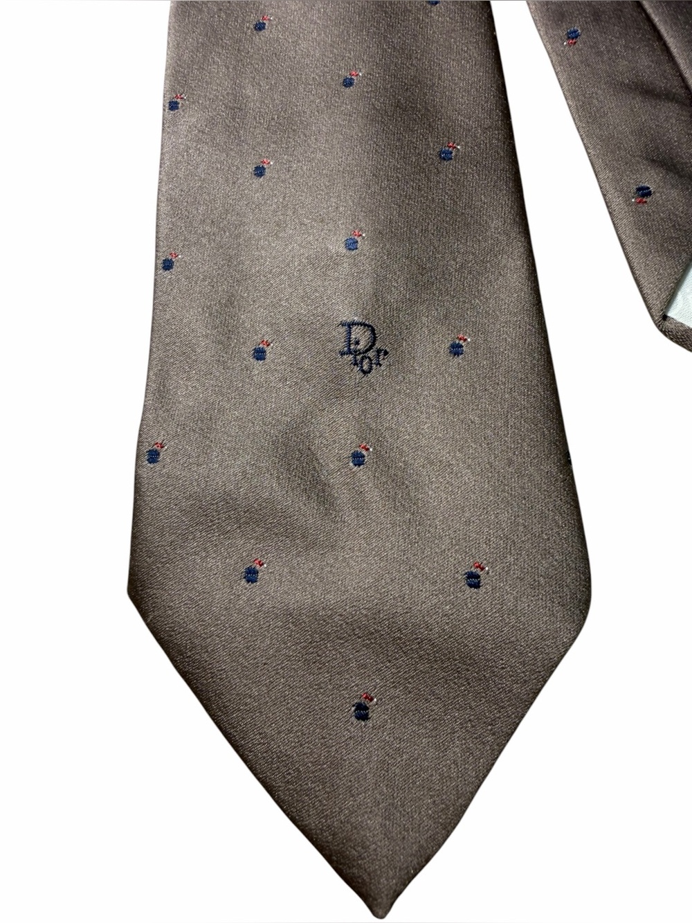 Christian Dior Vintage Silk Tie Brown Gray Mini Logo Pattern Made in Italy